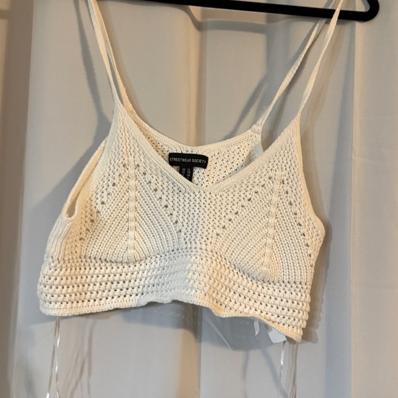 Streetwear Society White Crochet Crop Top XL Boho Pointelle Festival Knit - Picture 2 of 7